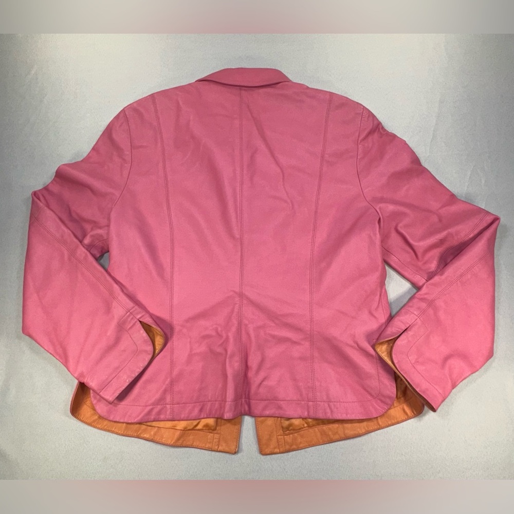 Worth Bubblegum Pink Leather Blazer Jacket Size 14 Butter Soft Quiet Luxury 90s - Picture 12 of 16